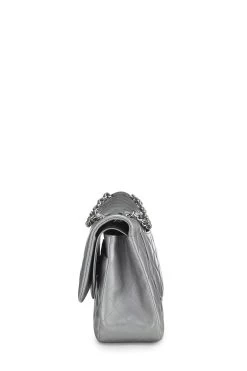 Chanel Metallic Silver Quilted Lambskin New Classic Double Flap Jumbo -Fashion clothing Q6BAQP1IV4000 3