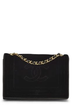 Chanel Black Velvet Triborder Shoulder Bag Small