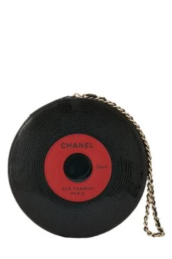 Chanel Black Patent Vinyl Record Clutch