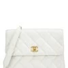 Chanel White Quilted Caviar 'CC' Square Shoulder Bag