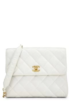 Chanel White Quilted Caviar 'CC' Square Shoulder Bag