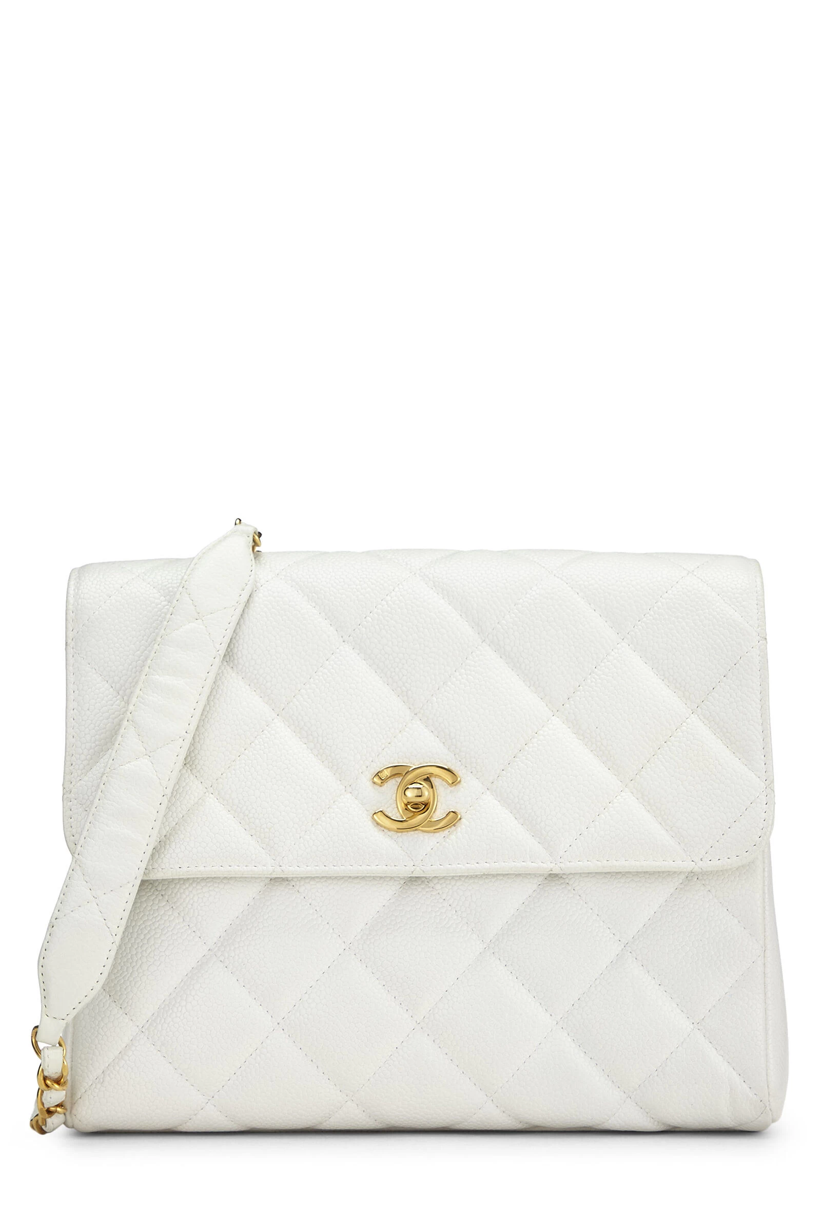 Chanel White Quilted Caviar 'CC' Square Shoulder Bag 1 Chanel White Quilted Caviar 'CC' Square Shoulder Bag