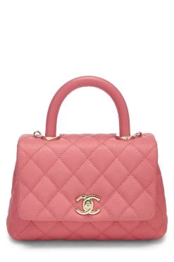 Chanel Pink Quilted Caviar Coco Handle Bag Mini
