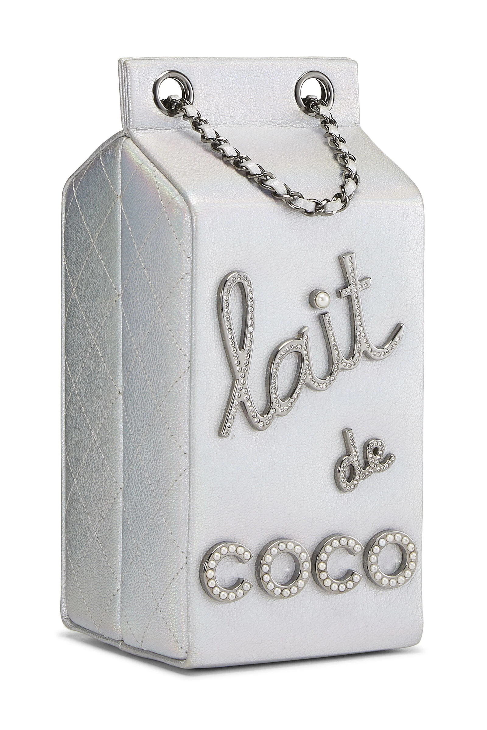 Chanel Metallic Silver Leather Coco Milk Carton Bag 2 Chanel Metallic Silver Leather Coco Milk Carton Bag - Image 2