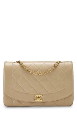 Chanel Beige Quilted Lambskin Diana Flap Medium