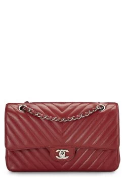 Chanel Red Chevron Caviar Classic Double Flap Medium