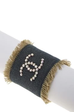 Chanel Blue Denim Crystal CC Bracelet