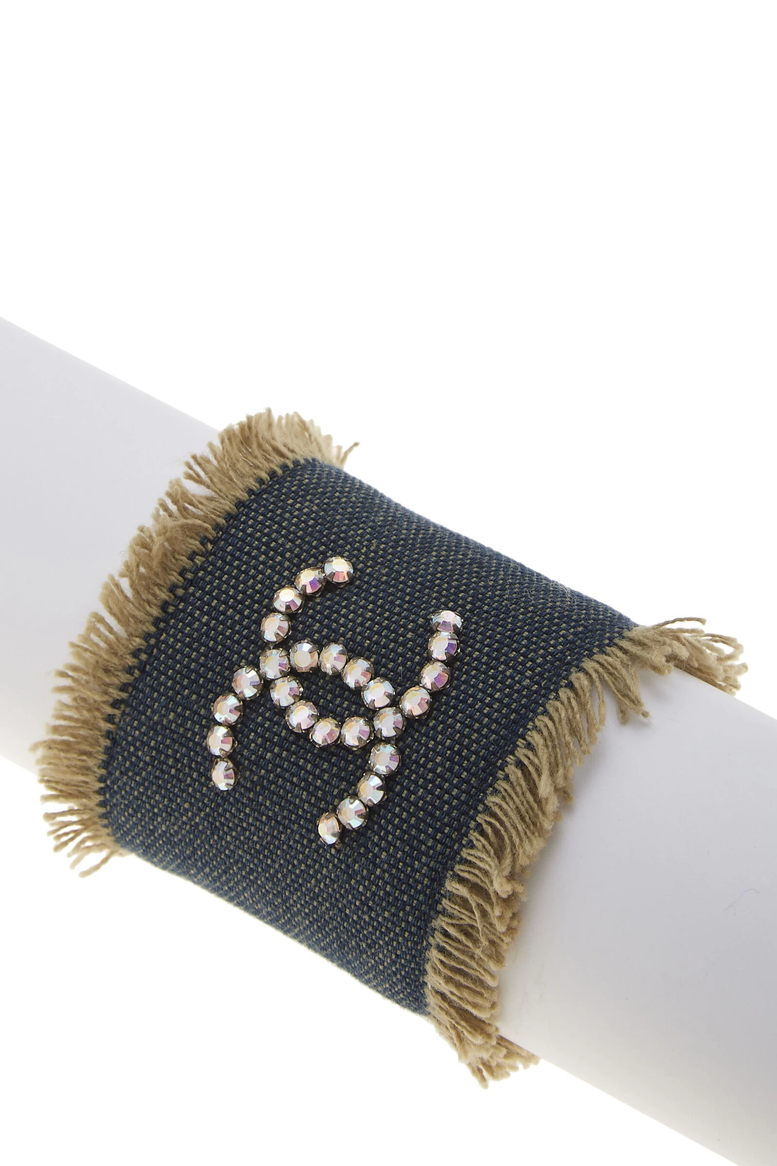 Chanel Blue Denim Crystal CC Bracelet 1 Chanel Blue Denim Crystal CC Bracelet