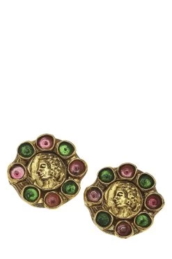 Chanel Gold & Multicolor Gripoix Earrings