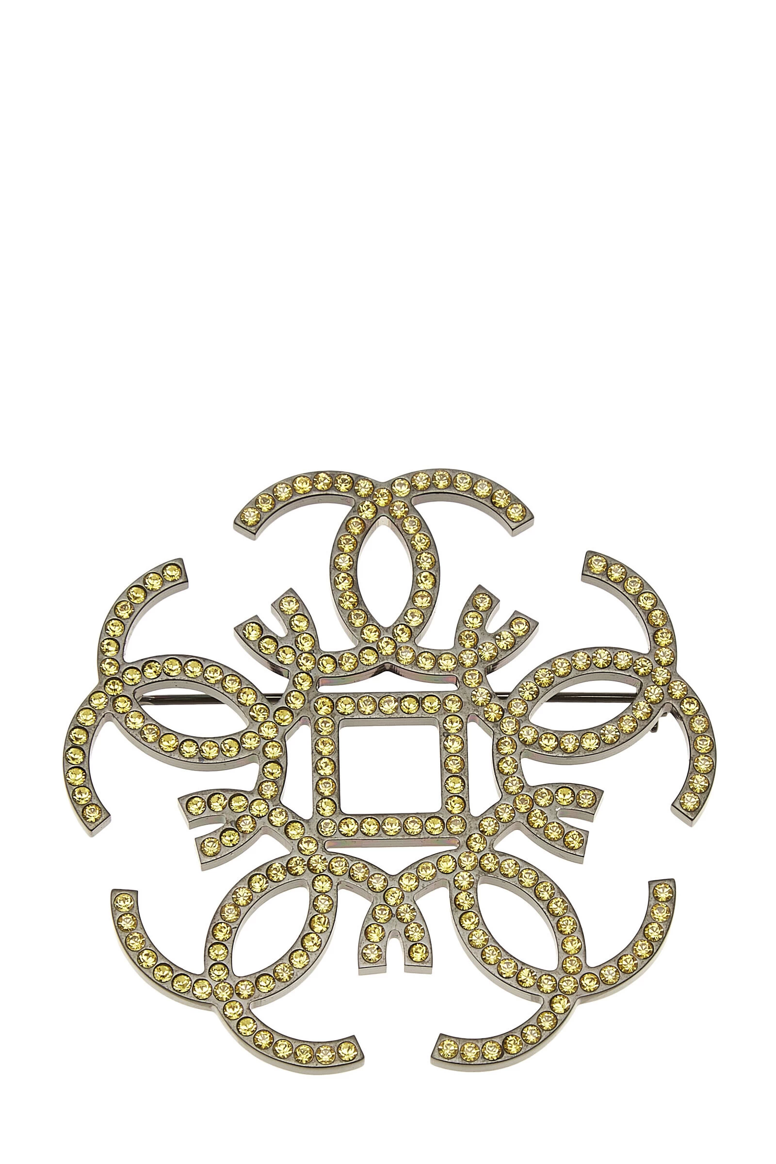 Chanel Gold & Crystal 'CC' Pin 1 Chanel Gold & Crystal 'CC' Pin