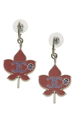 Chanel Silver & Pink Enamel Ladybug 'CC' Earrings