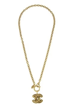 Chanel Gold Quilted 'CC' Necklace Small