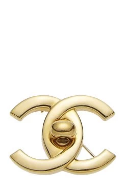 Chanel Gold 'CC' Turnlock Pin Large