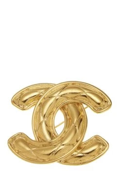 Chanel Gold Quilted 'CC' Pin Large
