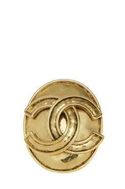 Chanel Gold 'CC' On Rough Round Pin Large