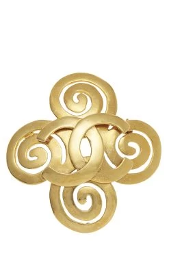 Chanel Gold 'CC' Swirl Pin Large