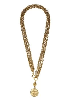 Chanel Gold & Crystal Layered Chain Necklace Large