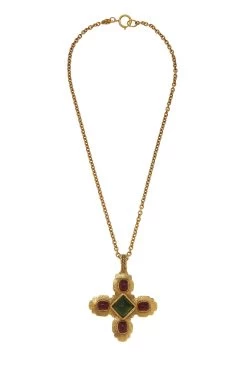 Chanel Gold & Multicolor Gripoix Cross Necklace