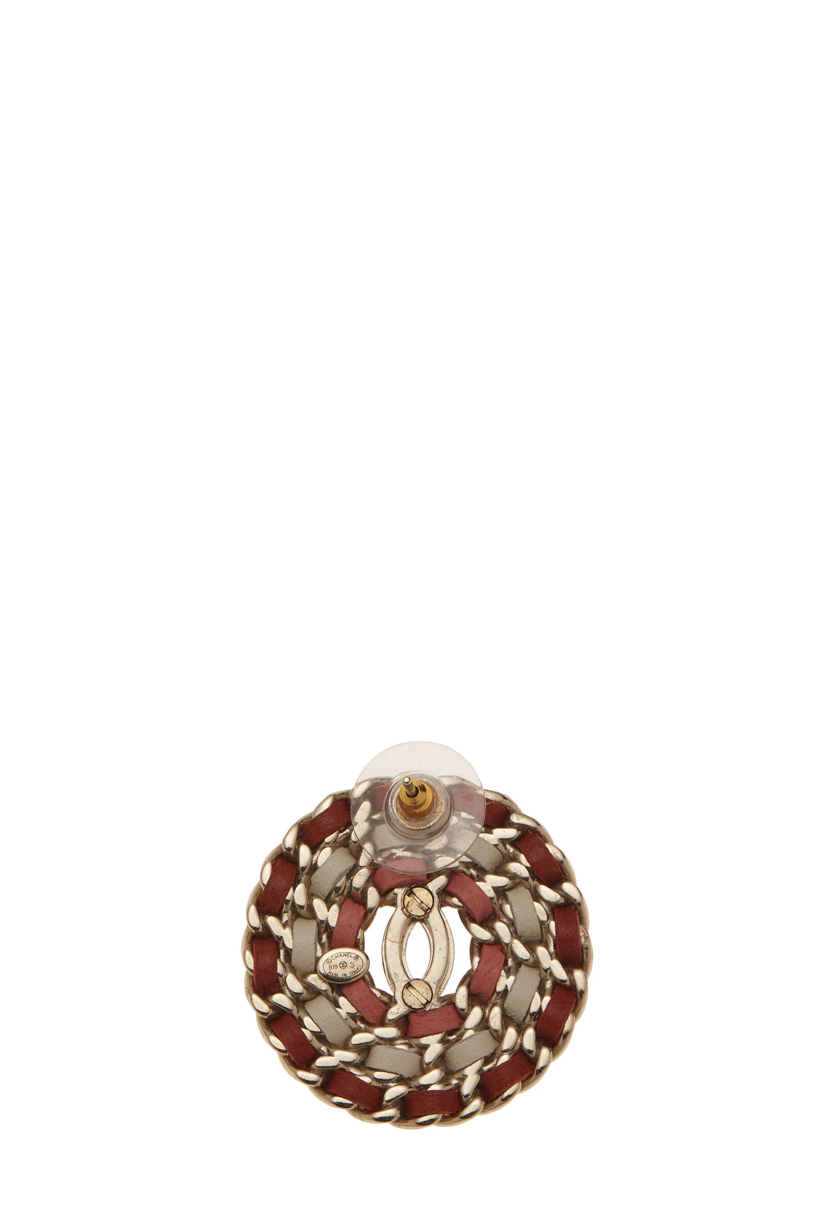 Chanel Gold & Pink Leather Chain 'CC' Earrings 2 Chanel Gold & Pink Leather Chain 'CC' Earrings - Image 2