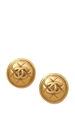 Chanel Gold Quilted Round Earrings