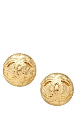Chanel Gold Quilted 'CC' Round Earrings