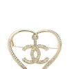 Chanel Gold & Crystal 'CC' Heart Pin