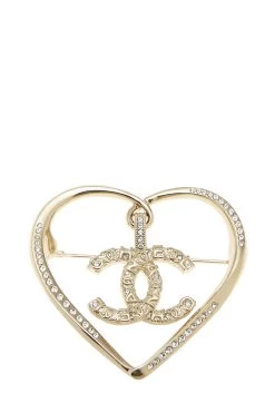 Chanel Gold & Crystal 'CC' Heart Pin