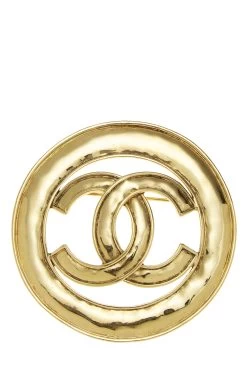 Chanel Gold 'CC' Border Pin Large