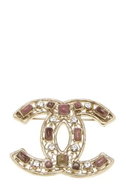 Chanel Gold & Purple Stone 'CC' Pin