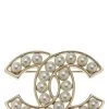 Chanel Gold & Faux Pearl 'CC' Pin