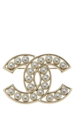 Chanel Gold & Faux Pearl 'CC' Pin