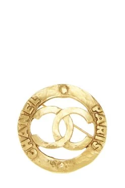 Chanel Gold Border 'CC' Round Circle Pin Large