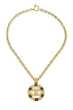 Chanel Gold & Multicolor Gripoix Filigree Necklace Large