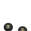 Chanel Gold & Black 'CC' Button Earrings