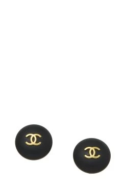 Chanel Gold & Black 'CC' Button Earrings