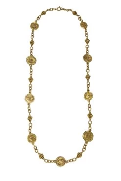 Chanel Gold Engraved Pendant Long Necklace