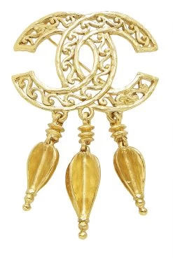 Chanel Gold Fretwork Dangle Pin