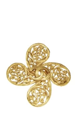 Chanel Gold 'CC' Fretwork Abstract Pin