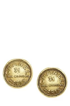 Chanel Gold Rue Cambon Engraved Earrings