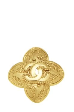 Chanel Gold Filigree 'CC' Clover Pin