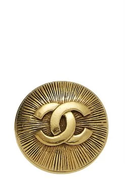 Chanel Gold 'CC' Sunburst Pin