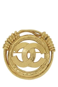 Chanel Gold 'CC' Round Spring Border Pin