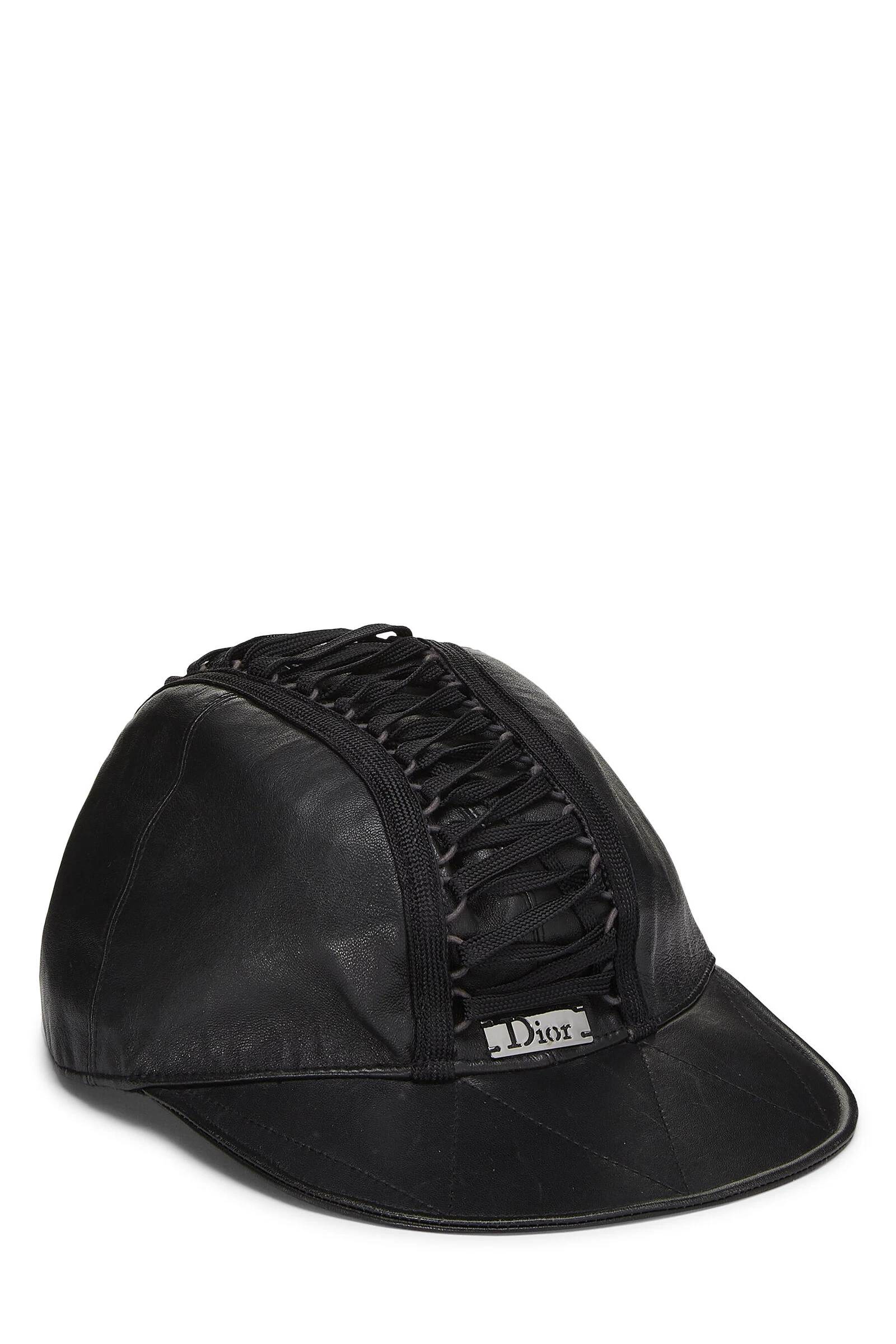 Christian Dior Black Leather Lace-up Cap 1 Christian Dior Black Leather Lace-up Cap