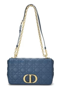 Christian Dior Blue Cannage Calfskin Caro Bag Medium