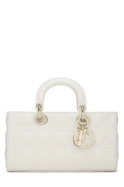 Christian Dior White Cannage Quilted Lambskin Lady D-Joy Bag Medium