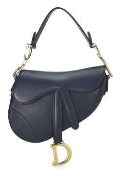 Christian Dior Navy Chevre Leather Saddle Bag Mini NM