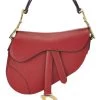 Christian Dior Red Grained Calfskin Leather Saddle Bag Mini NM