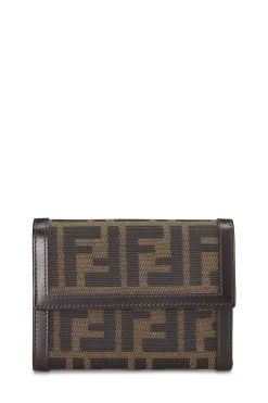 FENDI Brown Zucca Canvas Compact Wallet