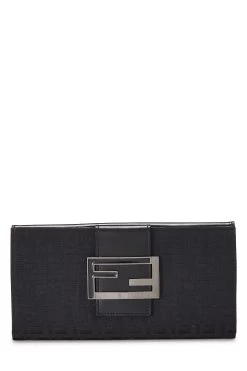 FENDI Black Zucchino Canvas Long Wallet