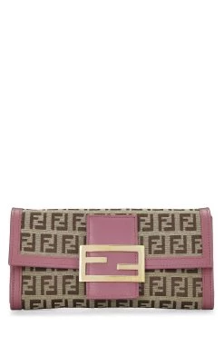FENDI Pink Zucchino Canvas Long Wallet
